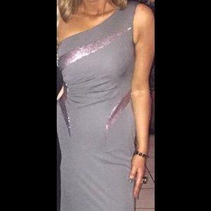 David Meister Elegant one shoulder sequin evening dress